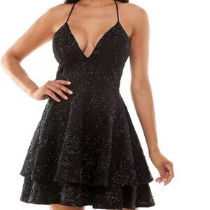 Emerald Sundae, Black Glitter Mini Dress, Juniors Size XS, (NWOT) (Flawed)